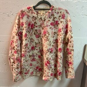 Sezane Floral Sweater in Pink and Brown